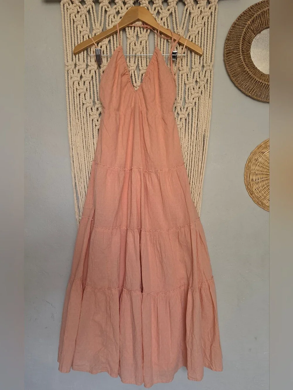 Abercrombie & Fitch Peach Tiered Spaghetti-Strap Maxi Dress